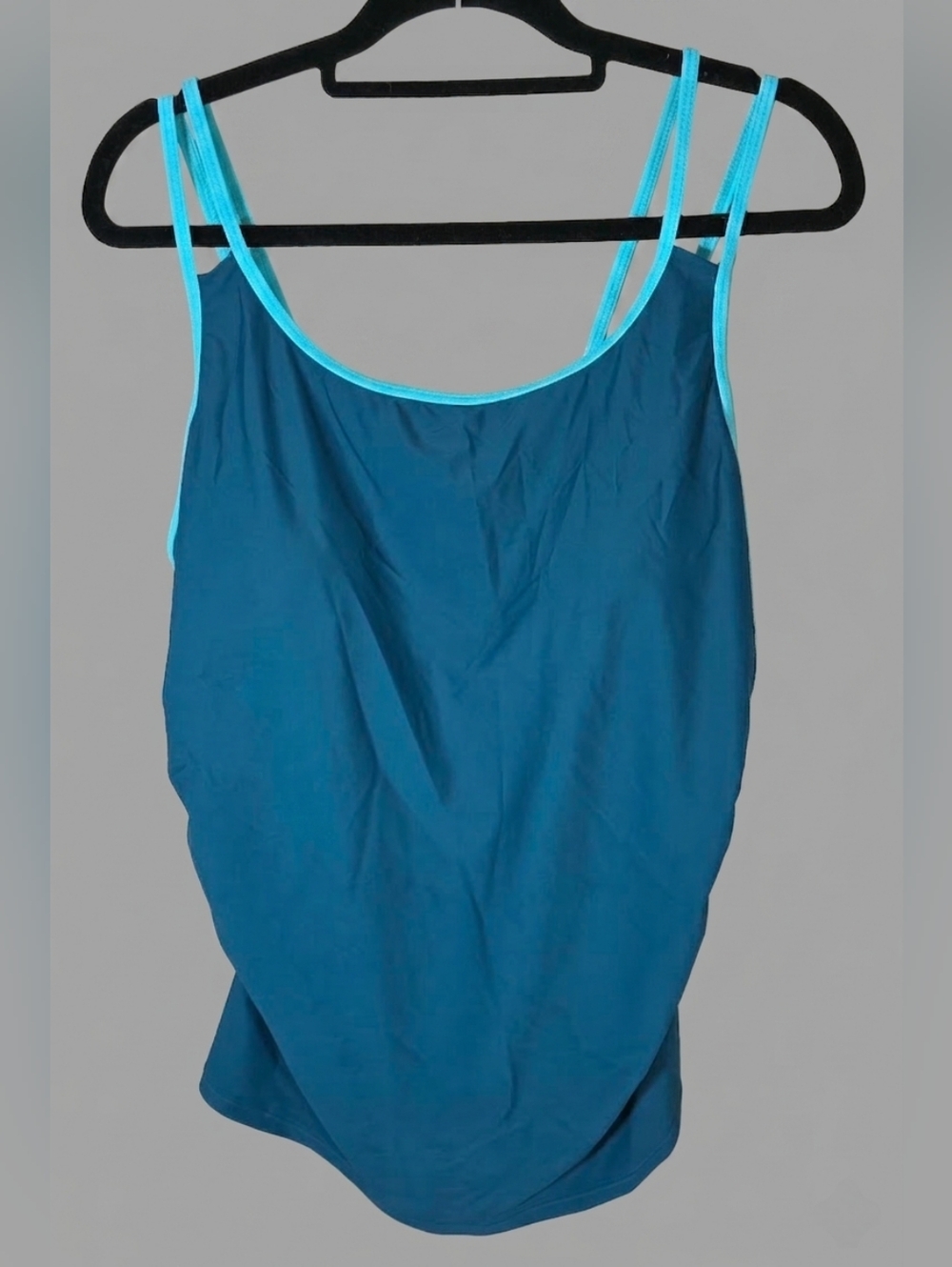Teal Tankini Swim Top‎ 2X Ruched Sides Tummy Control Longer Length